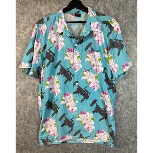 OAF Nation Mens Lightweight Floral Pew Pew Short Sleeve Hawaiian Shirt - Large